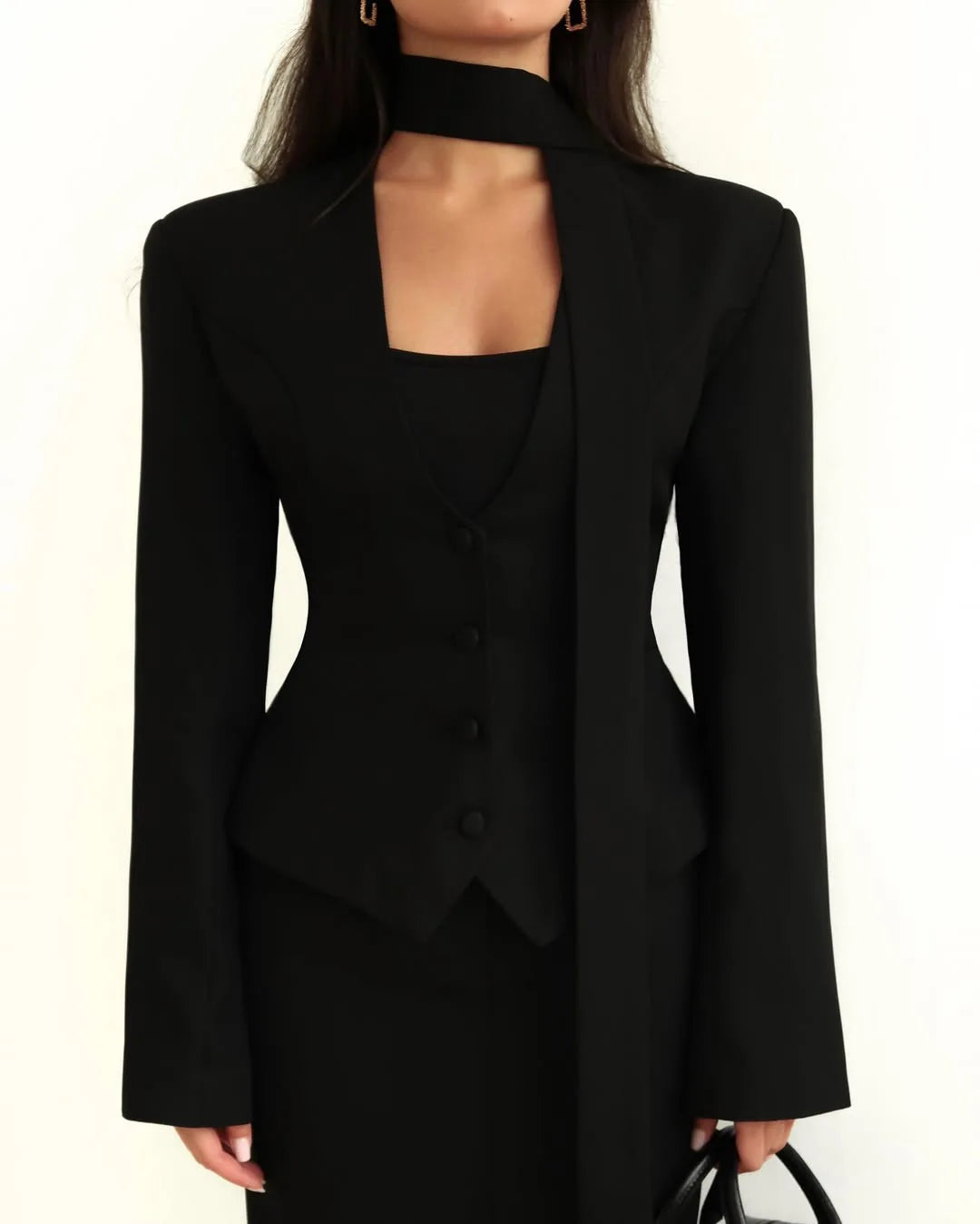 Women Elegant Scarf Lace-Up Blazer