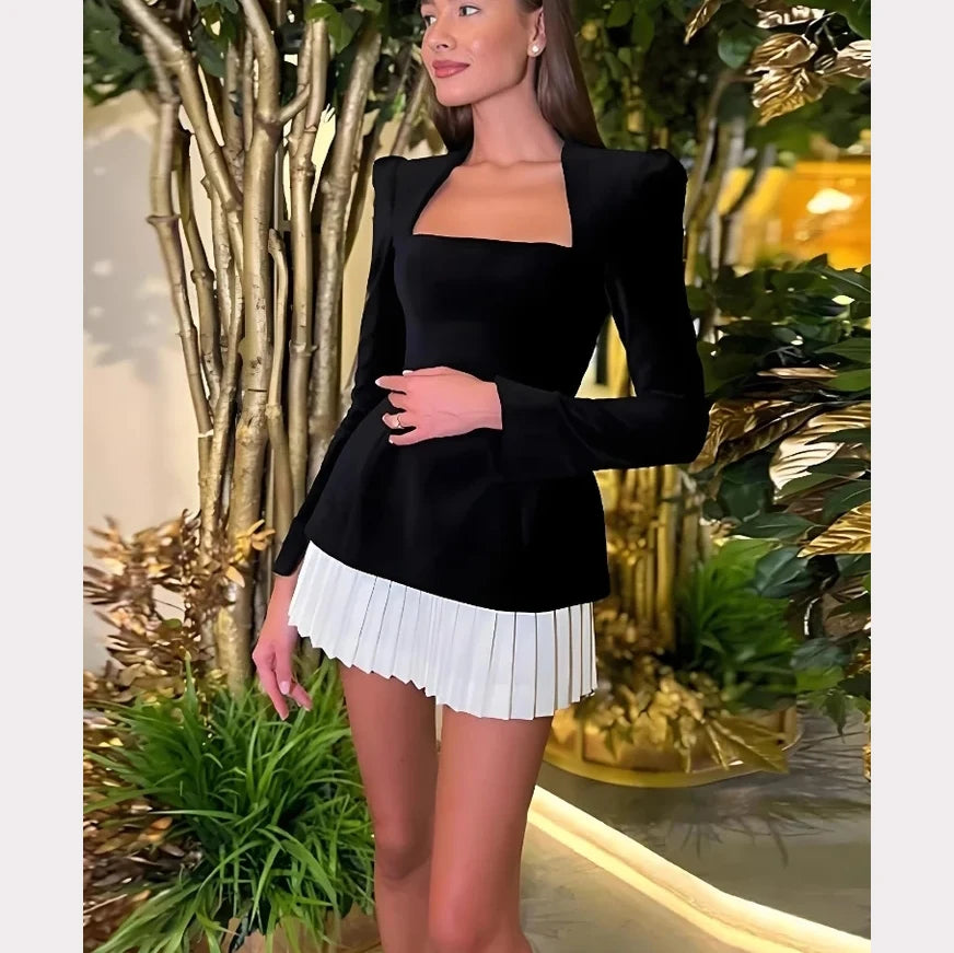 Evening Party Vestido Elegant Square Neck Shoulder